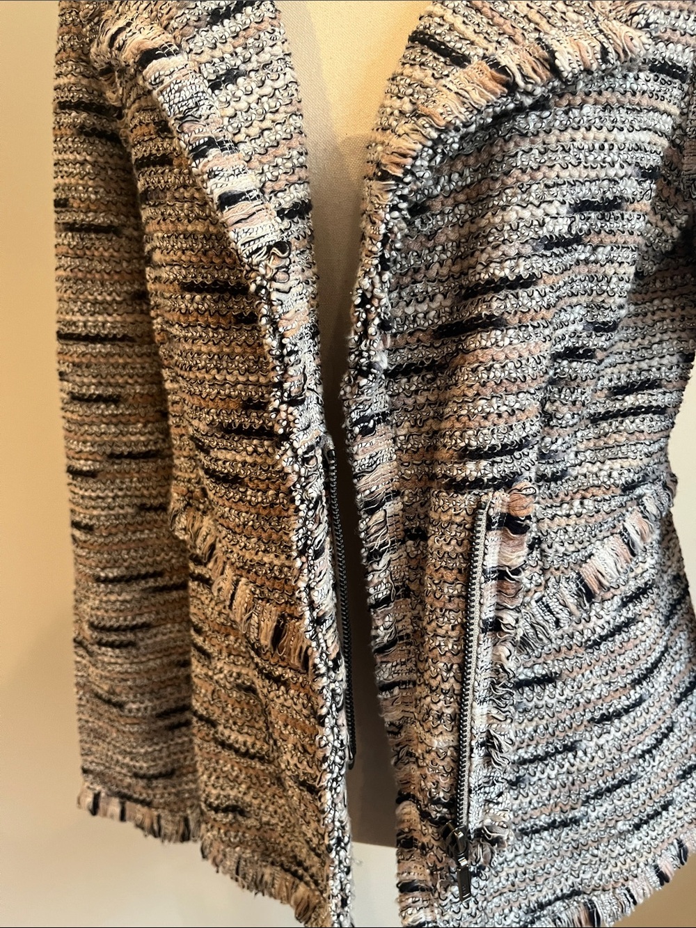 NIC+ZOE Speckled Soft Knit Moto Jacket  in Beige and Black Tweed Small Unlined - Picture 8 of 12